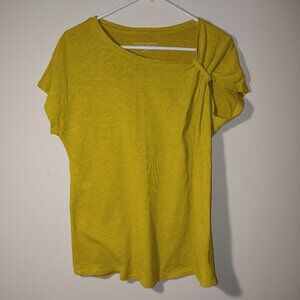 Soft Surroundings Short Sleeves One shoulder Ruched Detail Tee Sz S Yellow